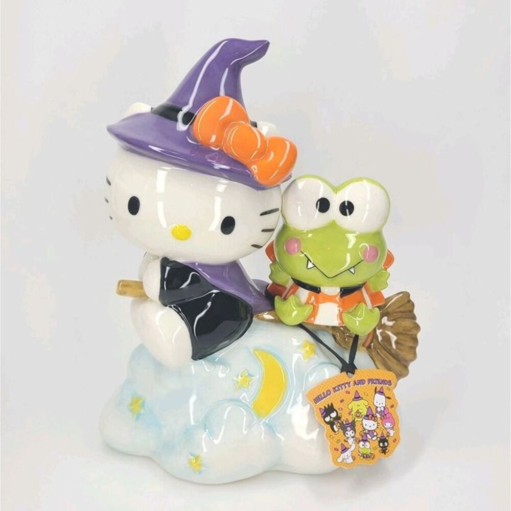 Hello Kitty & Keroppi Halloween Ceramic Figurine Hand Painted Glossy Witch